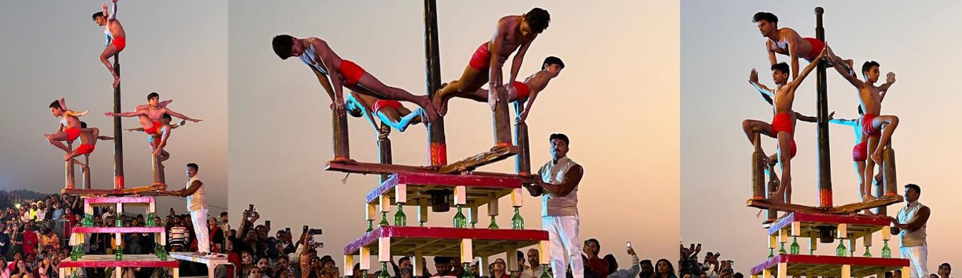 Glass Mallakhamb, Yoga on glass bottles, rishikesh, strong glass bottles